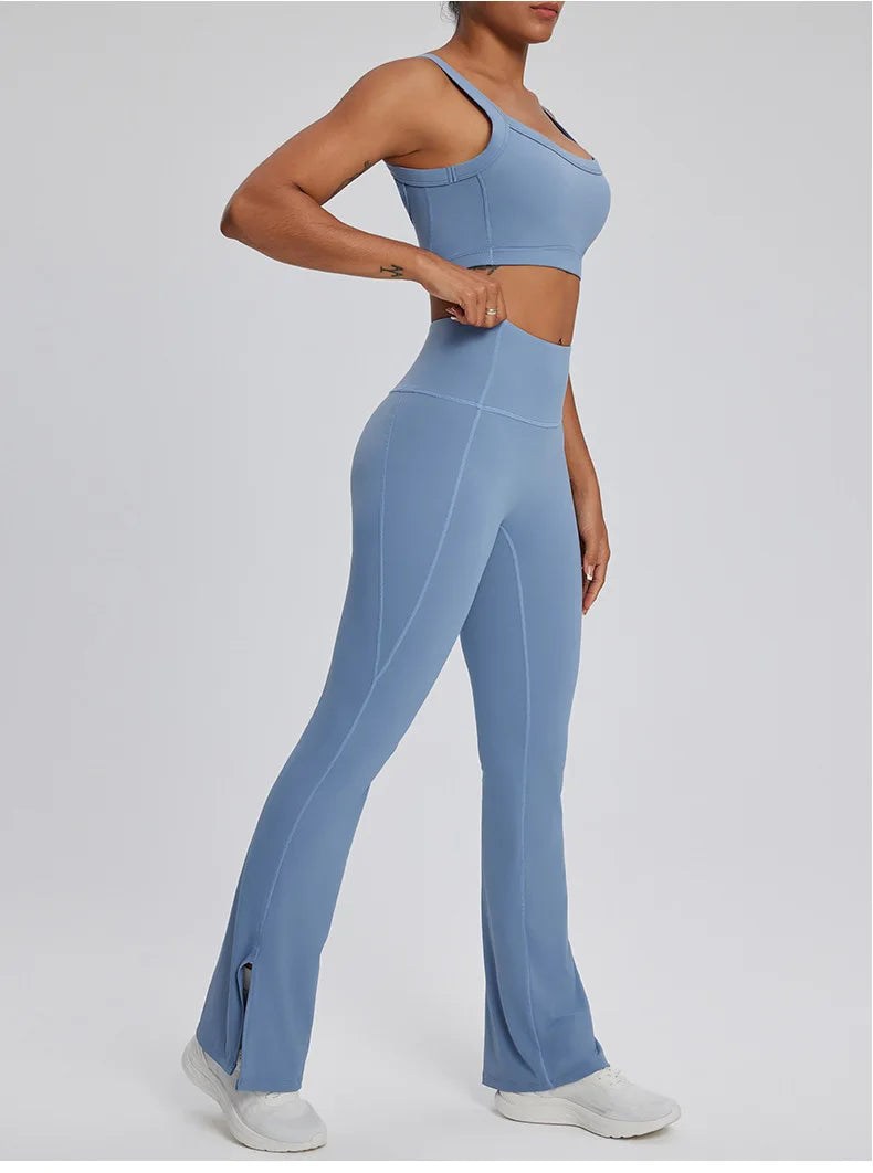 2PCS Yoga Suit Gym Set Women Clothes Running Tracksuit Workout Long Sleeve High Waist Bell-bottoms Sports Shirt Yoga Clothing