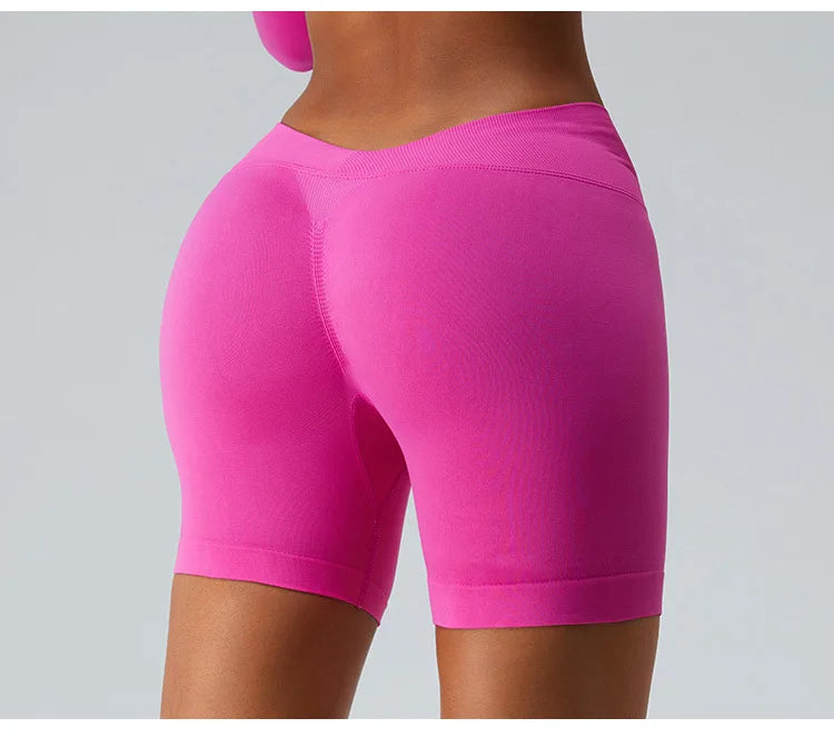 Seamless V Back Yoga Shorts Women Sportwear Fitness Tights Elastic Scrunch Gym Cycling Push Up Running Workout High Waist Shorts