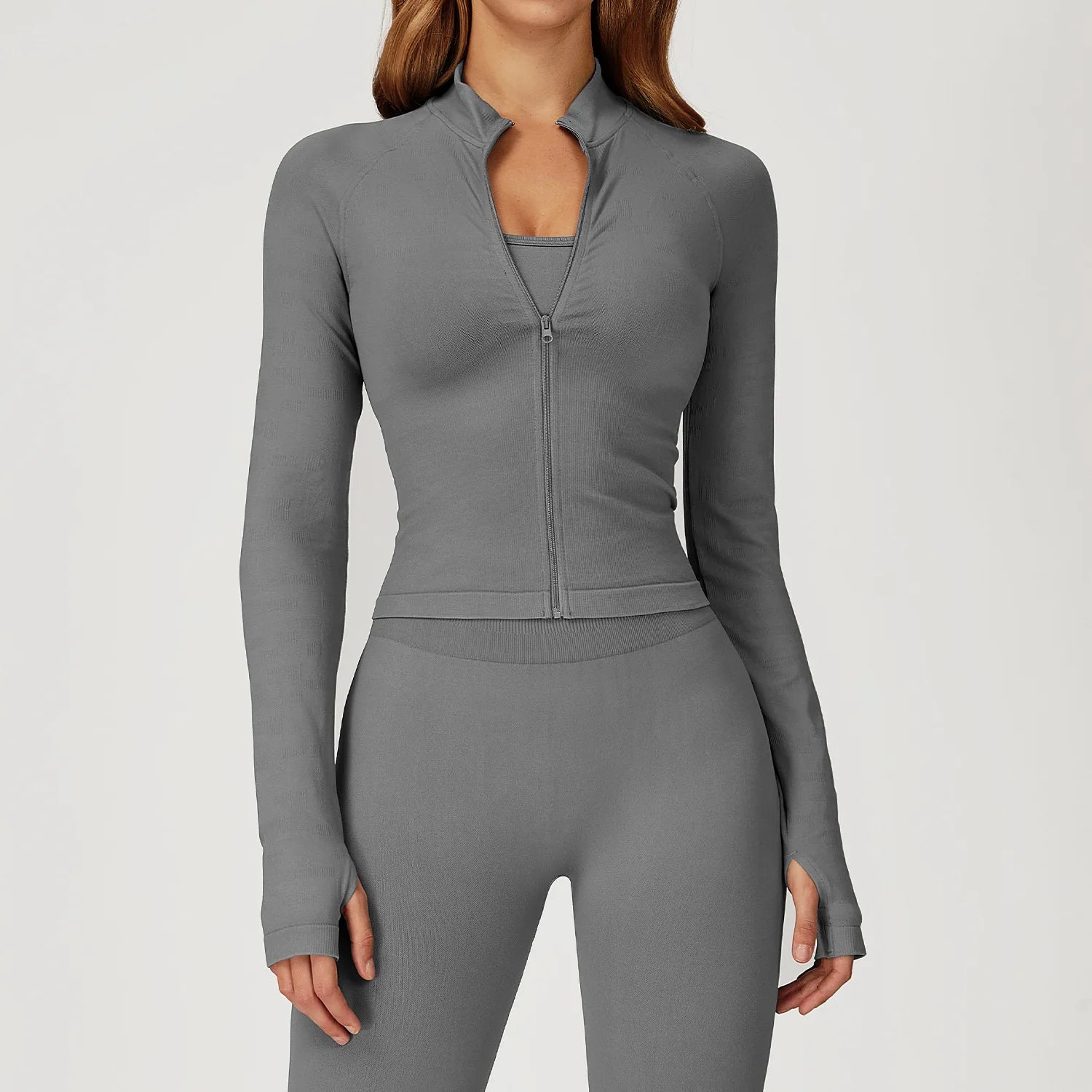 Seamless Zipper Jacket Women Crop Top Yoga T-shirts Solid Sports Top Long Sleeve Running Shirts Quick Dry Fitness Gym Sport Wear