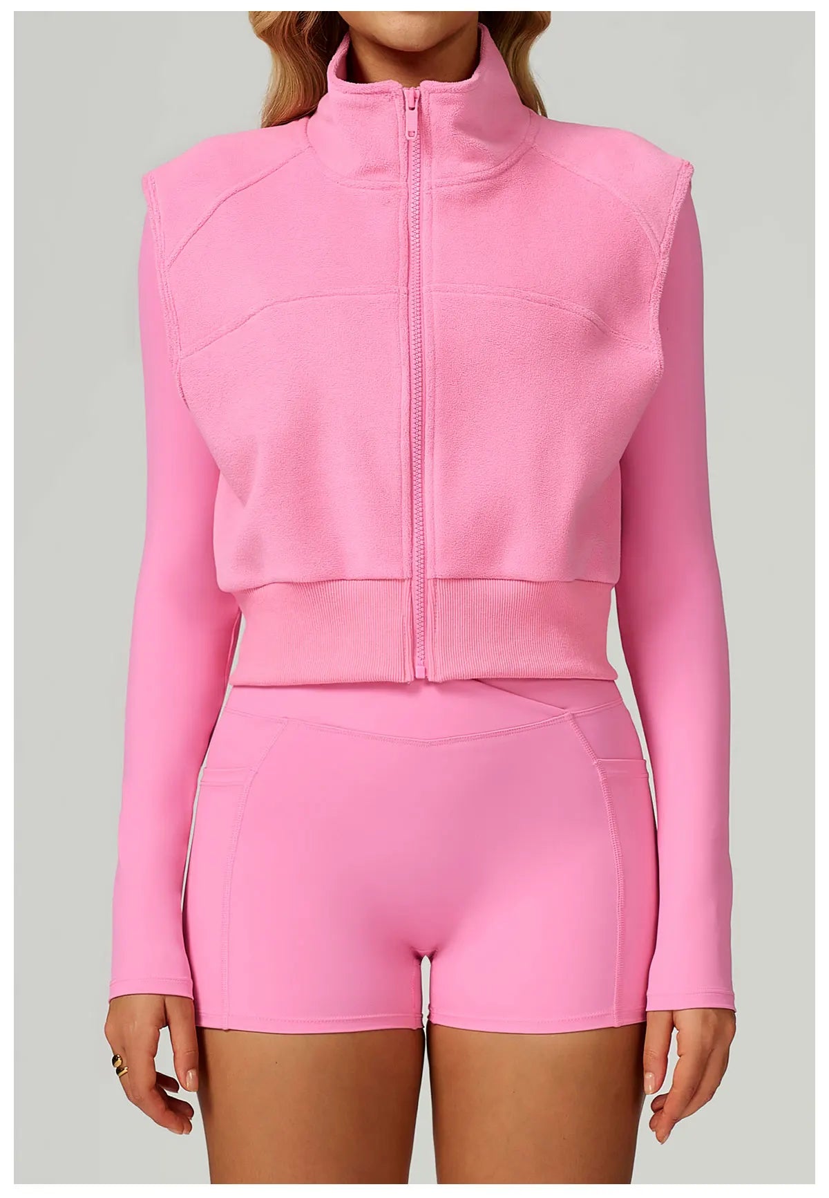 Winter Warm High Neck Velvet Vest Women's Sleeveless Top with Zipper Waist Outdoor Running Top