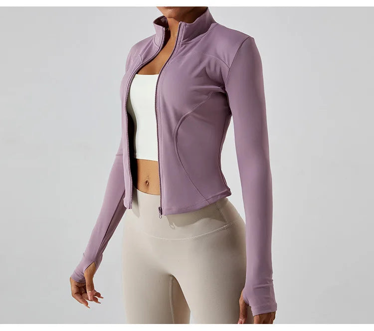 Zipper Jacket Women Sports Long Sleeve Push Up Fitness Yoga Shirt Gym Top Activewear Running Coats Workout Clothes Woman Jacket