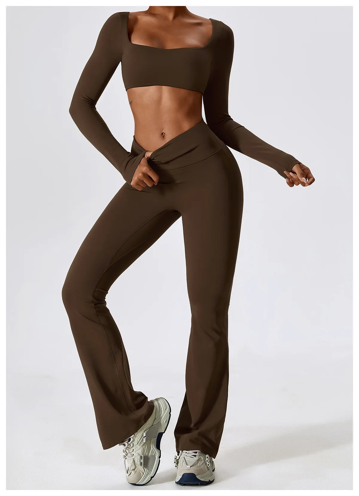Women Yoga Set 2PCS Sportswear Push Up Workout Clothes Athletic Wear Gym Legging Fitness Bra Crop Top Long Sleeve Sports Suits