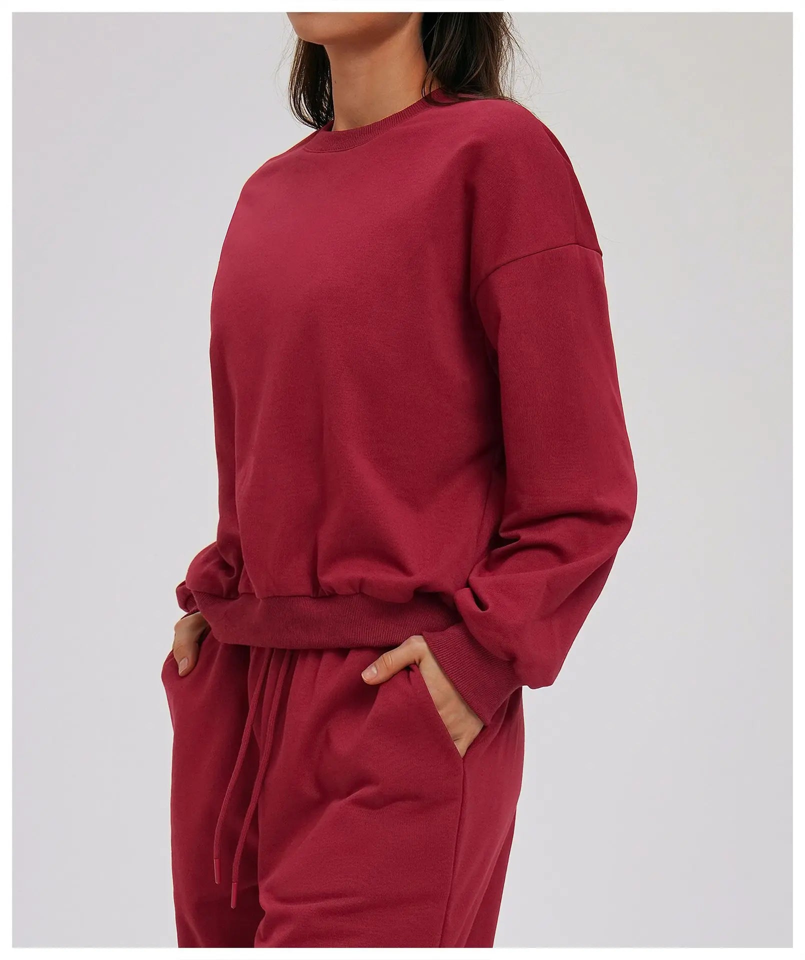 Knitted Round Neck Sports Hoodie for Women Long Sleeves for Outerwear Casual Loose Hoodie Running Top Fitness Sportswear