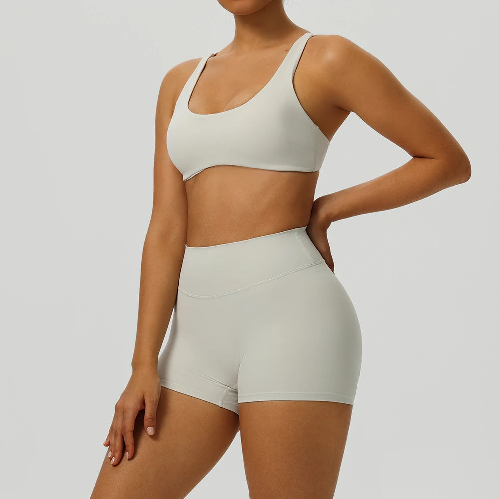 2 Pieces Yoga Set Women's Tracksuit Workout Sportswear Gym Clothing High Waist Leggings Fitness Shorts Push Up Bras Sports Suits