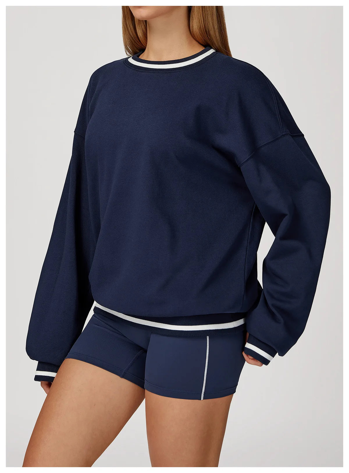 New Color Blocking Hoodie for Women Long Sleeved Loose Round Neck Top Fashionable Hoodie Outdoor Casual Running Sports Top