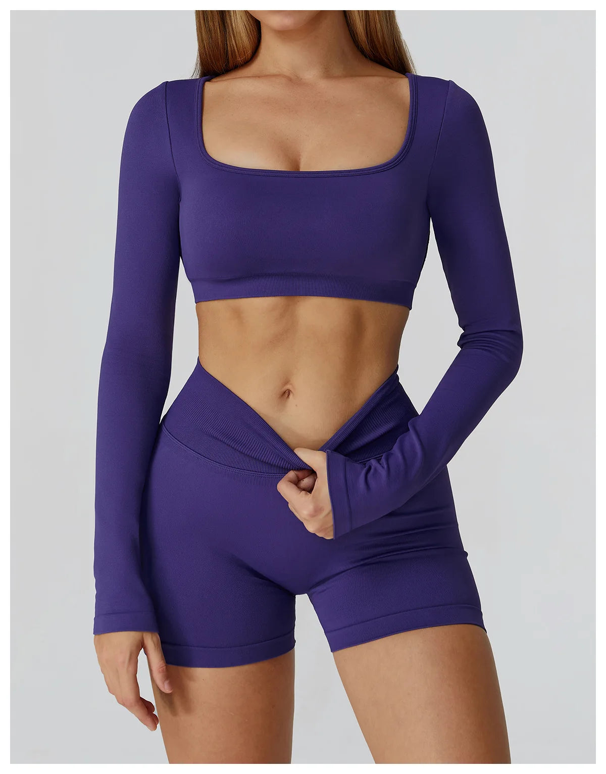 Seamless Casual Quick Dry Sportswear Women Square Neck Gym Top Women Fitness Sports Crop Top Female Long Sleeve Yoga Clothing