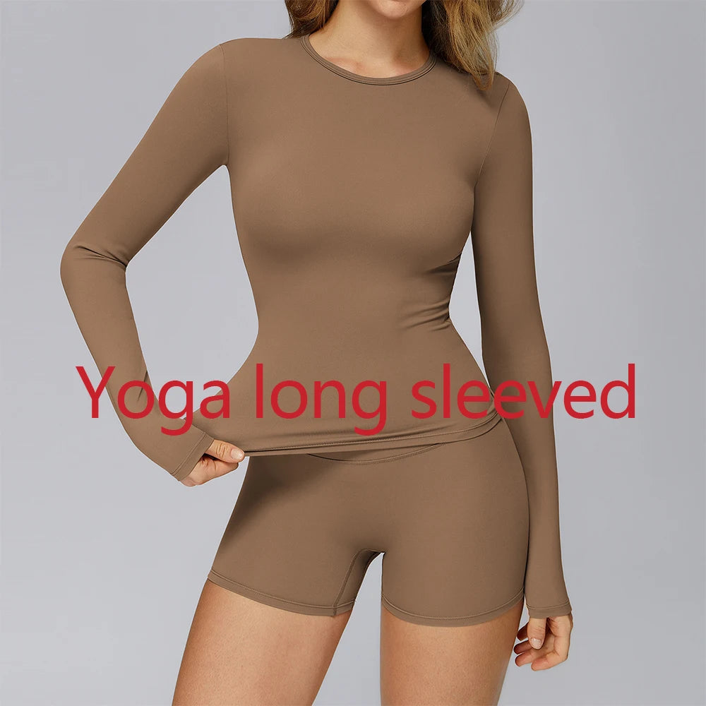 Yoga T-shirts Solid Sports Top Women Long Sleeve Gym Workout Running Shirts Sexy Exposed Navel Quick Dry Fitness Gym Sport Wear