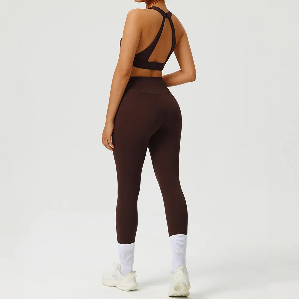 Women 2PCS Yoga Set Workout Sets Sportswear Gym Clothing Fitness Zipper Long Sleeve High Waist Leggings Sports Suits Yoga Suit