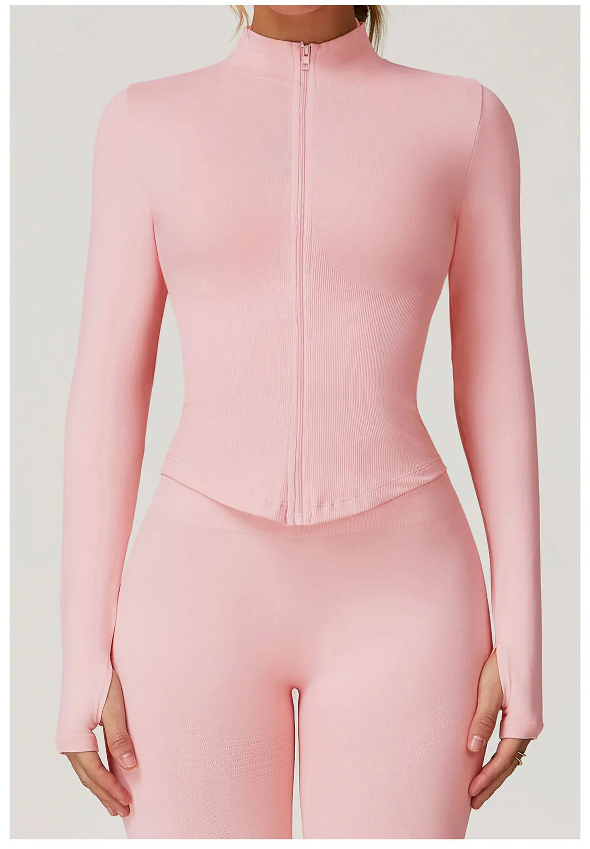 Ribbed Yoga Tops Women's Yoga Long Sleeved Standing Collar Sports Jacket Running Training Fitness Top Gym Workout Running Shirt