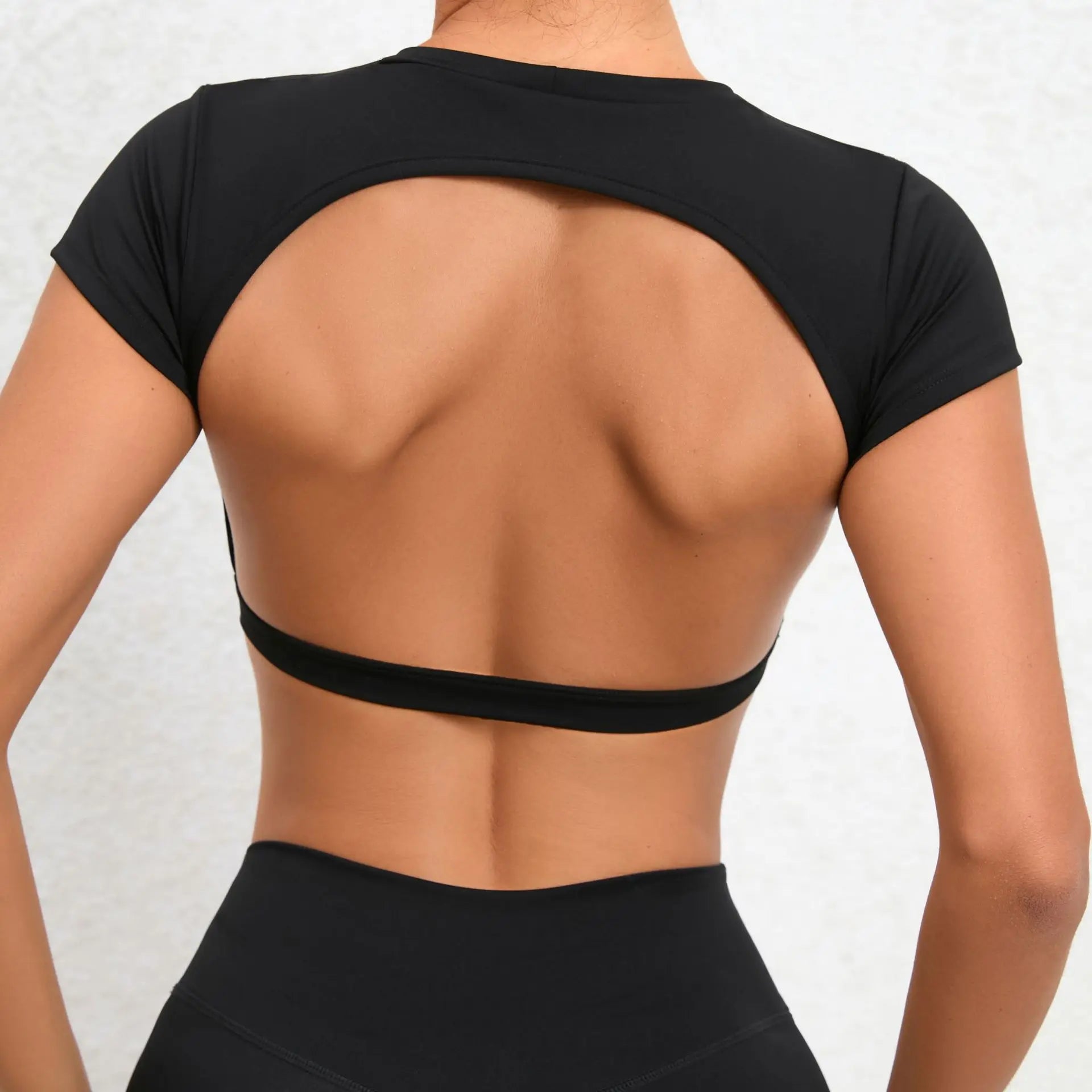 Hollow Beauty Back Crop Top Short Sleeve Yoga Shirt Women Fitness Workout Tops Gym Clothes Push Up Sportswear Running T-shirts
