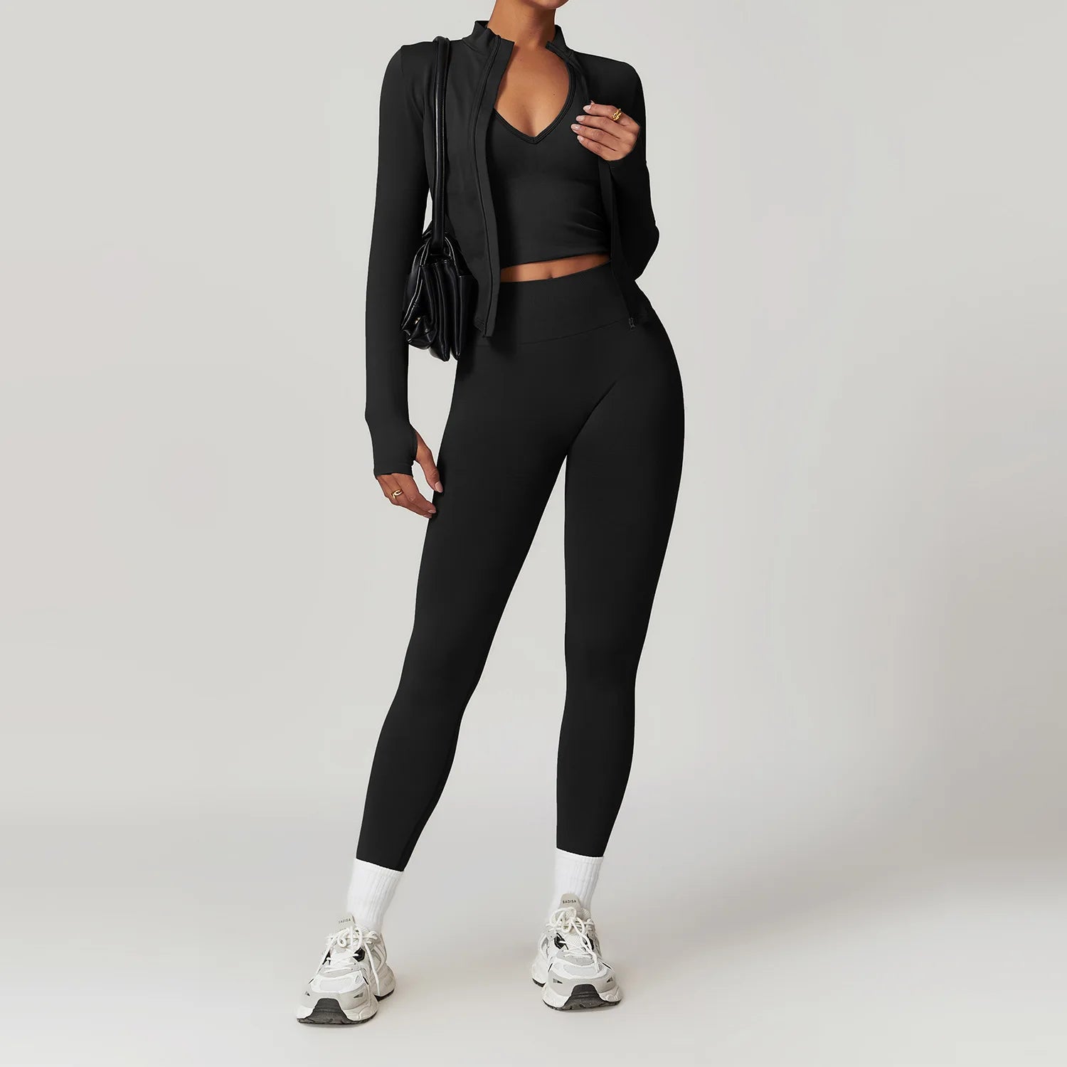 Seamless Yoga Set 3PCS Women Sportswear Workout Clothes Athletic Wear Gym Legging Fitness Bra Crop Top Long Sleeve Sports Suits