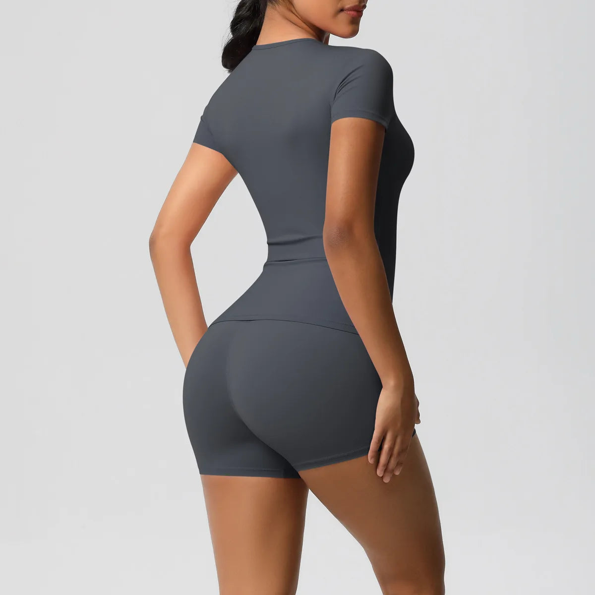 UREN 2PCS Gym Set Summer Short Sleeve Breathable Stretchy GYM Yoga Slim Fitness Active Top Women's Quick-Drying Cycling Short