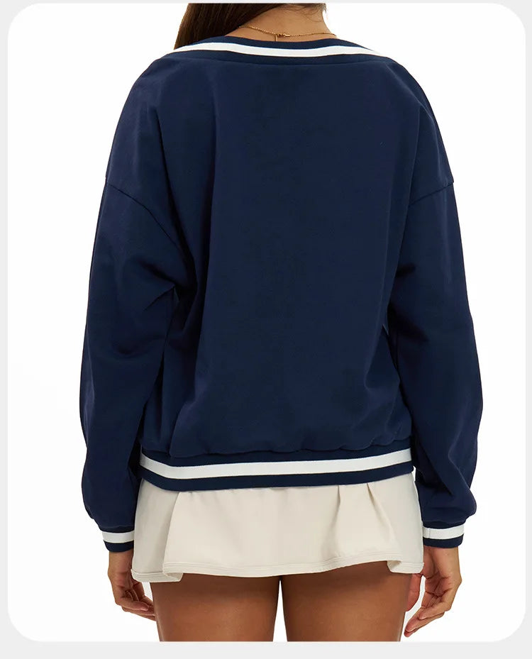 New Winter Women's Long Sleeved V-neck Sports Hoodie Women's Loose and Casual Long Sleeved Top Fashionable and Versatile Jacket