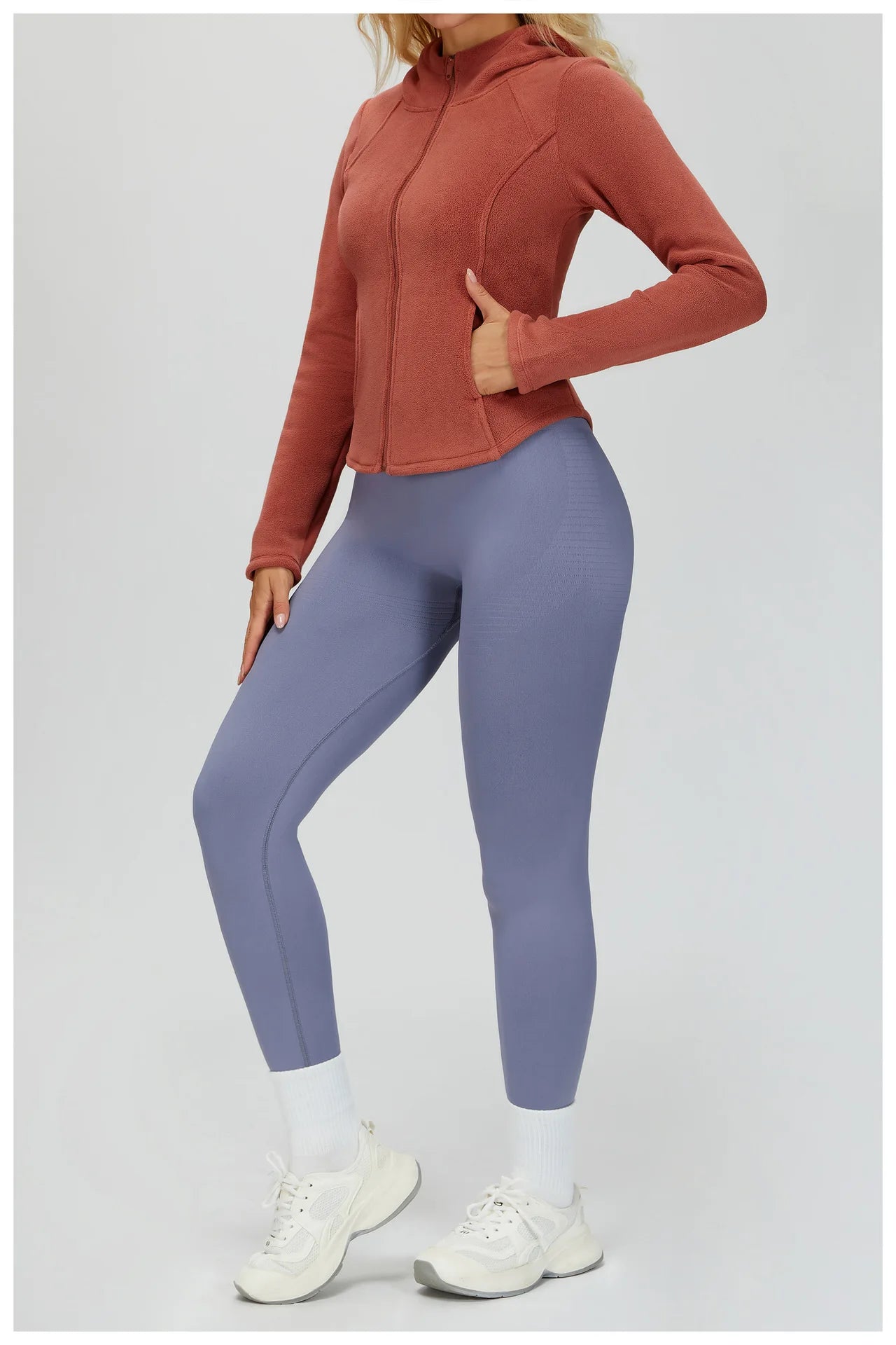 Winter Hooded Jacket for Women Yoga Long Sleeved With Plush Slim Fit Pocket Zipper Jacket Outdoor Casual Sports Warm Jacket