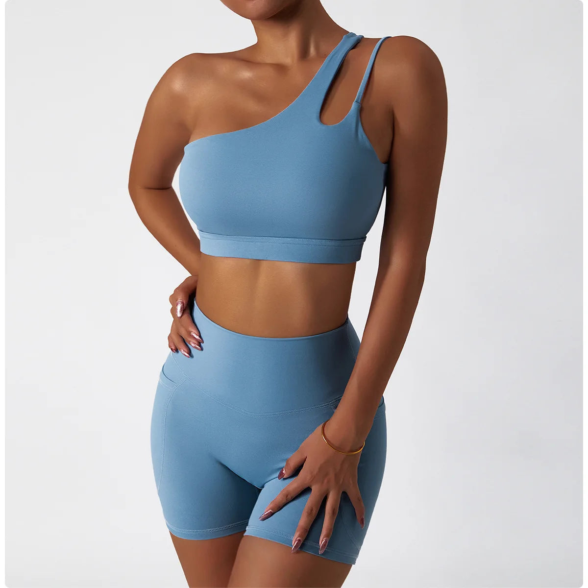 Comfort Single Strap Yoga Bra Chest Pad Running Women Sports Underwear Gym Top Stretch Pull Up Bra Women Vest Fitness Tank Top