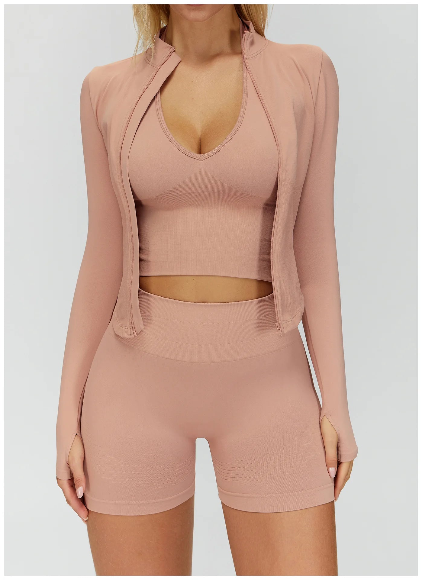 Seamless Yoga Set 3PCS Women Sportswear Workout Clothes Athletic Wear Gym Legging Fitness Bra Crop Top Long Sleeve Sports Suits