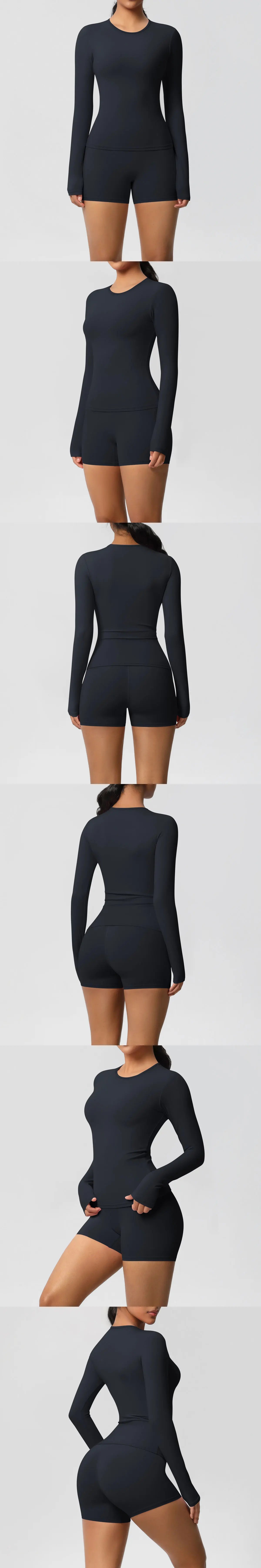 Yoga Clothes Set 2 Piece Gym Sports Shorts Set Women Long Sleeved High Waist Shorts Fitness Suit Running Workout Tracksuit