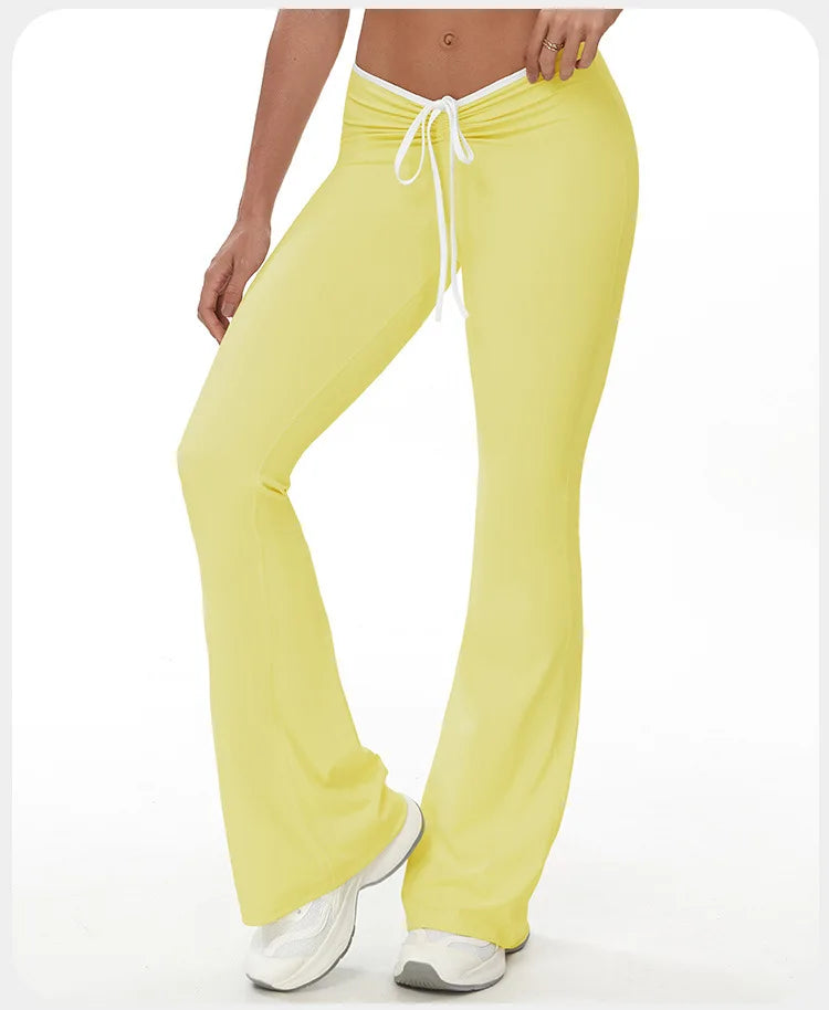 Bell-bottoms Women Yoga Leggings Drawstring Fitness Wide Leg Pants Gym Running Cycling Pants Sports High Waist Workout Leggings