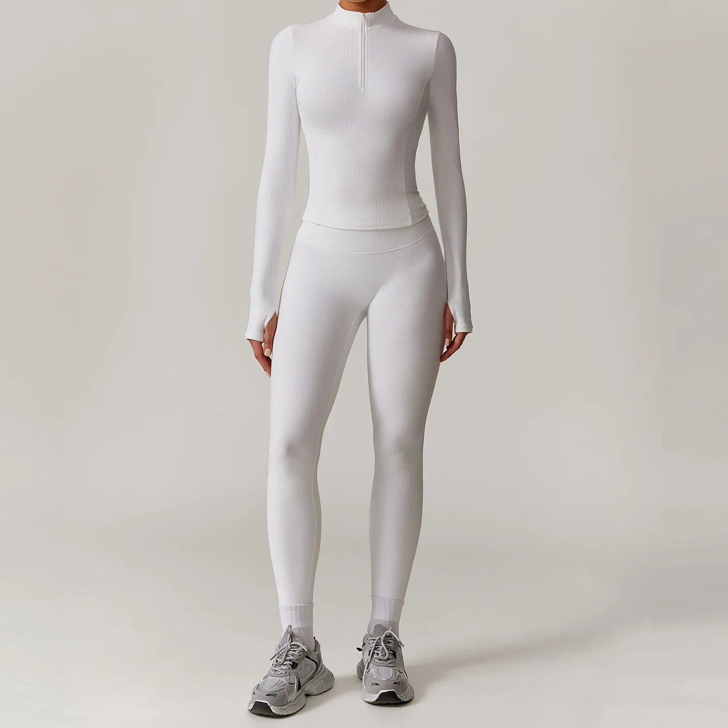 2 Pieces Yoga Suit Women Sports Set Ribbed Gym Set Women Tracksuit Running Workout Zipper Long Sleeve Sports Shirt Yoga Clothing