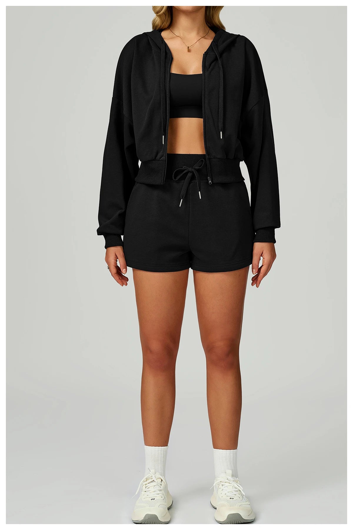 New Winter Zipper Sports Suit 2 Pieces Hooded Casual Loose Sweatshirt Long Sleeved Outdoor Running Suit Sportswear for Women