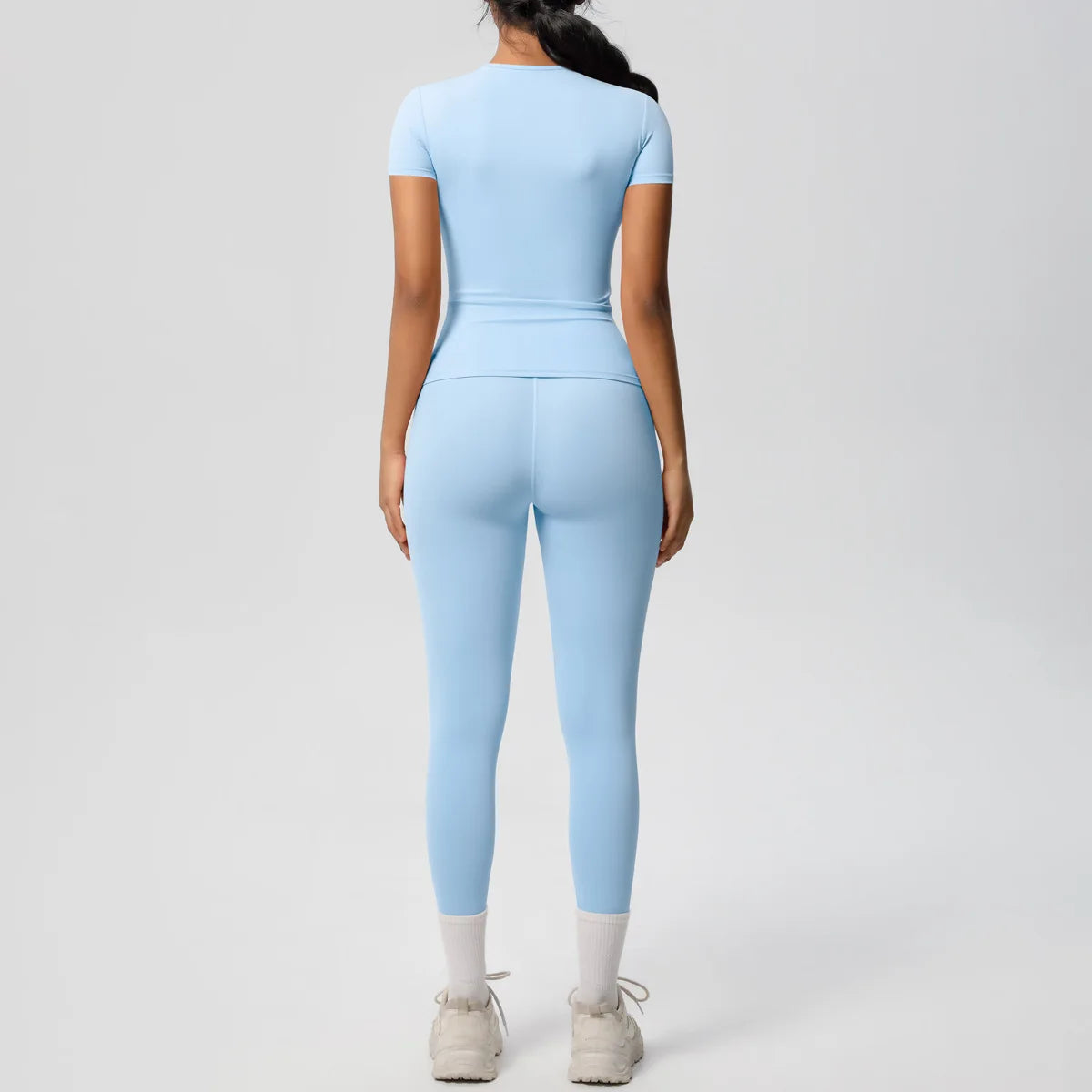 2PCS Yoga Set Women's Tracksuit Quick-Drying Gym Leggings Set Short Sleeve Breathable Gym Yoga Slim Fitness Active Top