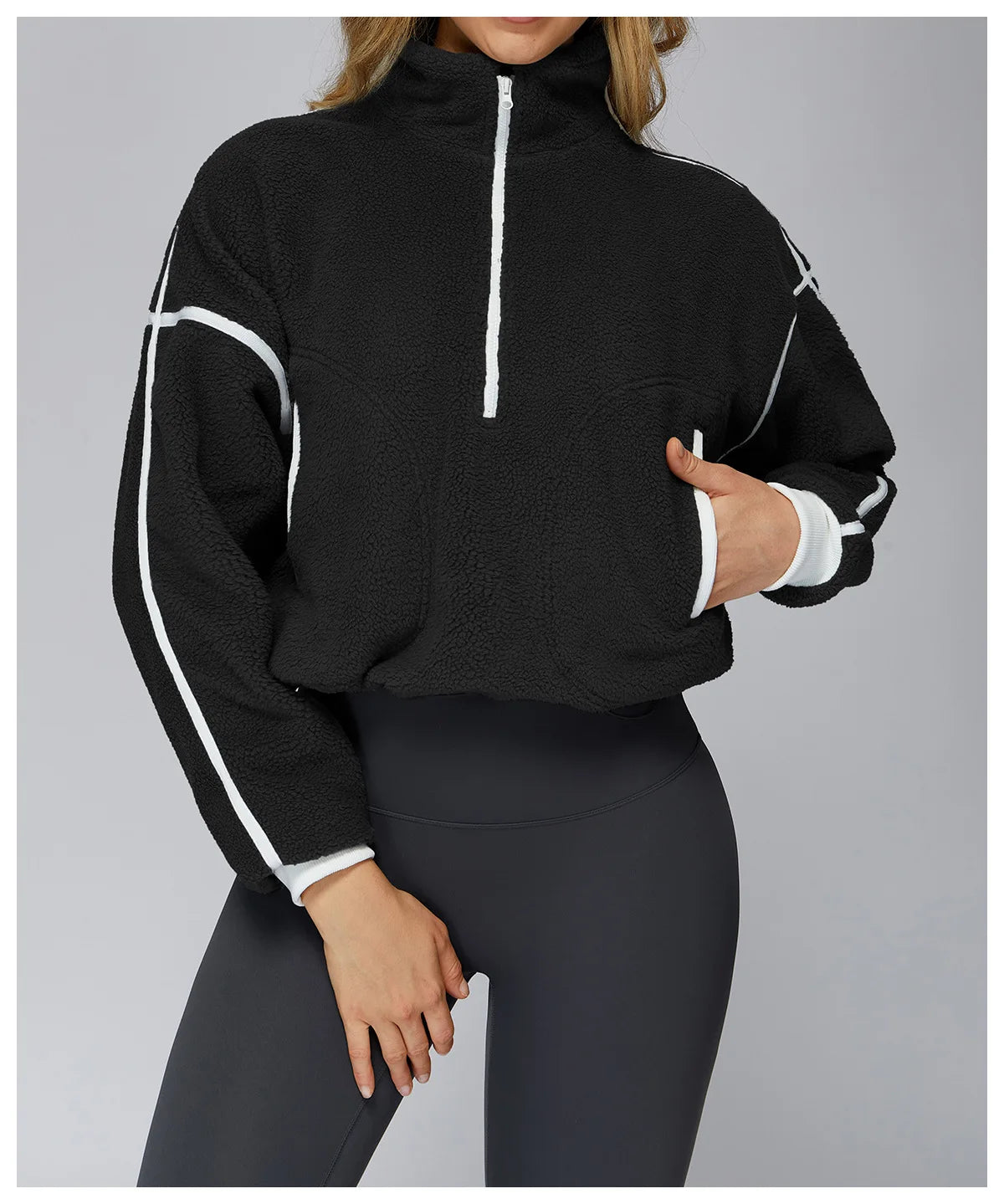 Winter Women's Standing Collar Windproof and Warm Fleece Jacket Women's Long Sleeved Running and Fleece Sports Jacket