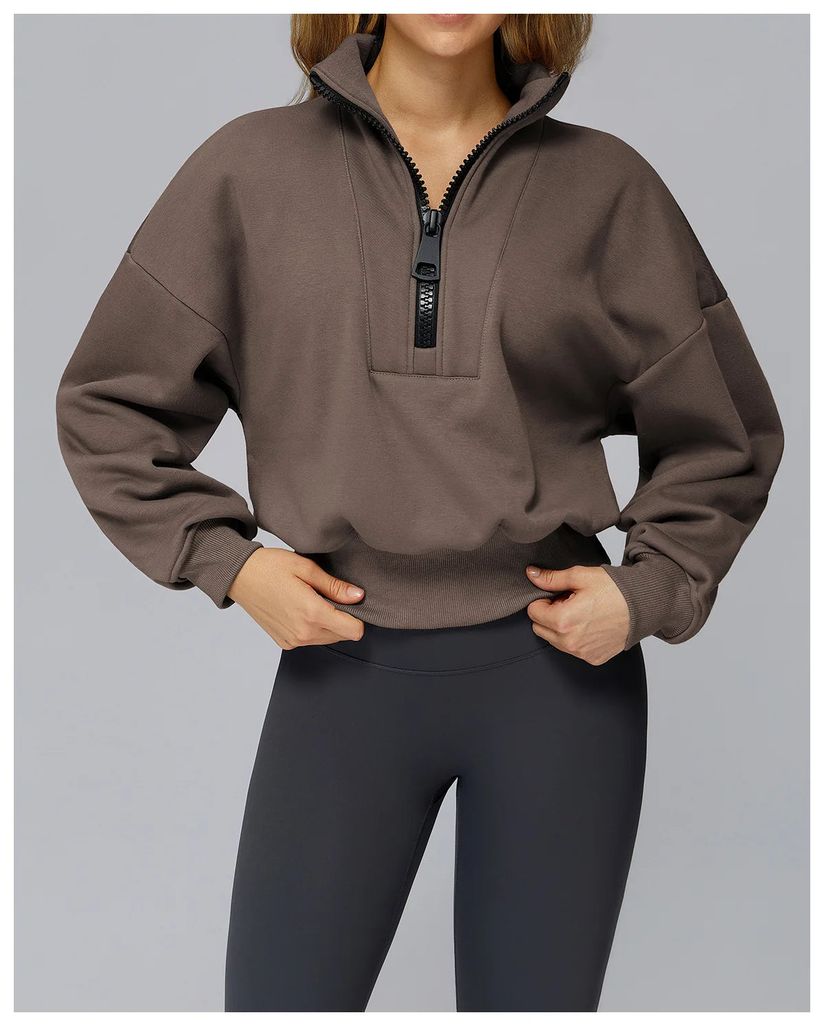 Winter Sports Hoodie Yoga Long Sleeved Women's Stand Collar Loose Windproof Hoodie Warm Long Sleeved Casual Outdoor Sports Top