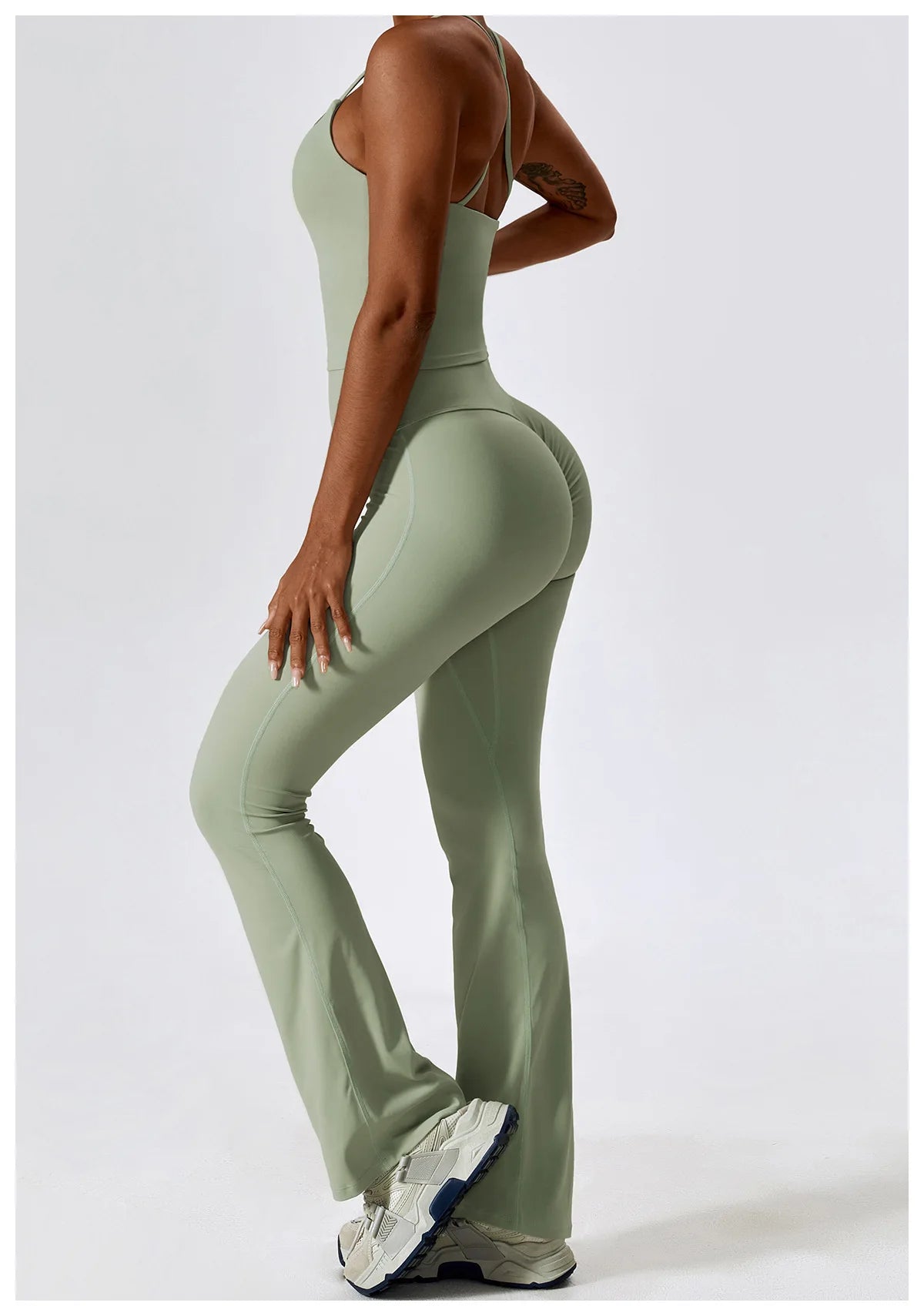 Women Tracksuit Gym Yoga Suit 2PCS Tight Fitting Sports Set Workout Breathable T Shirts Bra Tank Top Loose Bell-bottoms Leggings