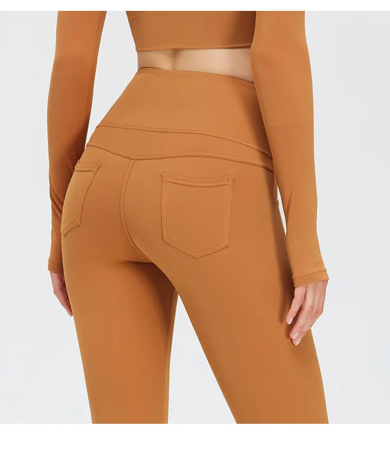 Flare Legging Pocket Yoga Pants Women Bell-bottoms Workout Yoga Trousers High Waist Tight Fitness Pants Gym Sports Wide Leg Pant