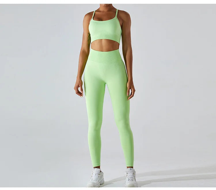 Women's Tracksuit Seamless Fitness Suit 2PCS Yoga Set Sportswear Workout Sports Bra High Waist Leggings Gym Clothing Sports Suit