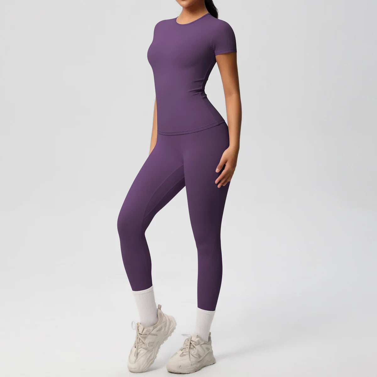 2PCS Yoga Set Women's Tracksuit Quick-Drying Gym Leggings Set Short Sleeve Breathable Gym Yoga Slim Fitness Active Top