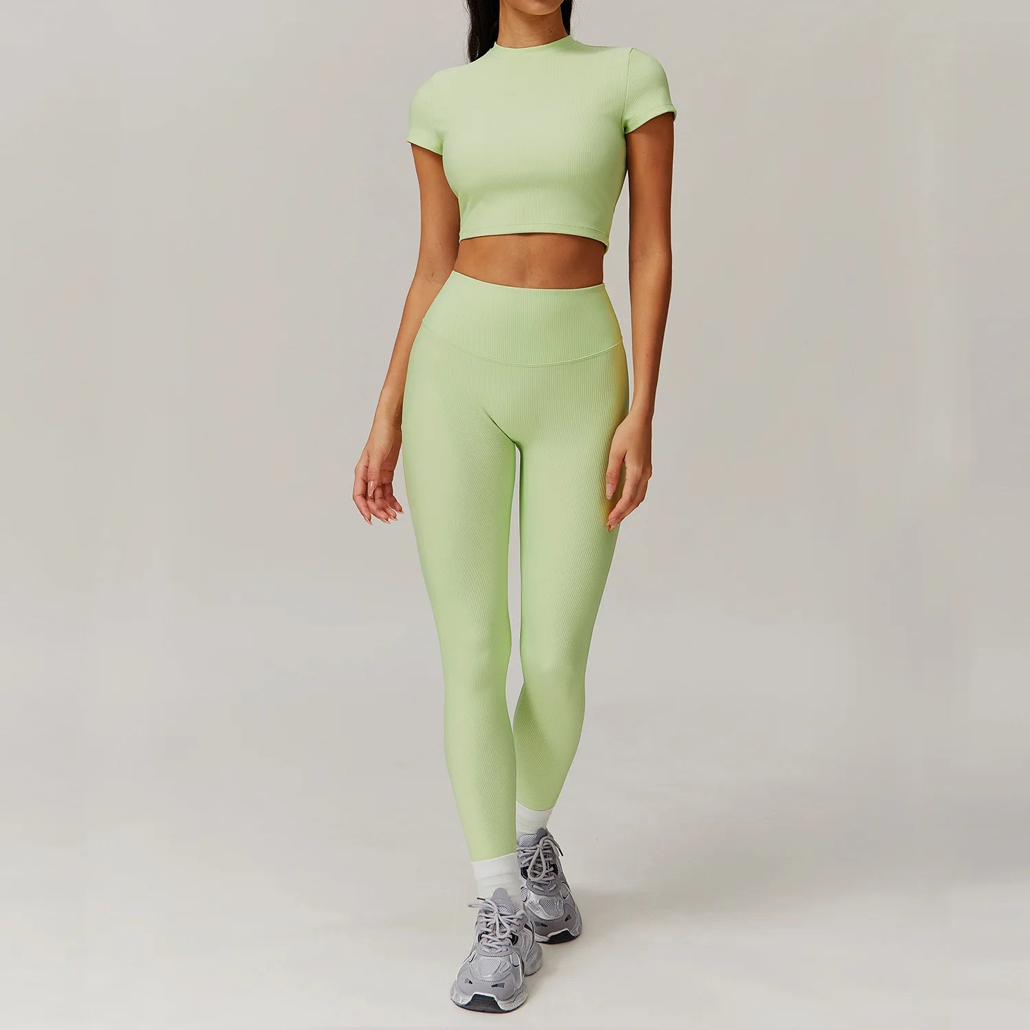 2 Pieces Yoga Suit Women Sports Set Ribbed Gym Set Women Tracksuit Running Workout Zipper Long Sleeve Sports Shirt Yoga Clothing