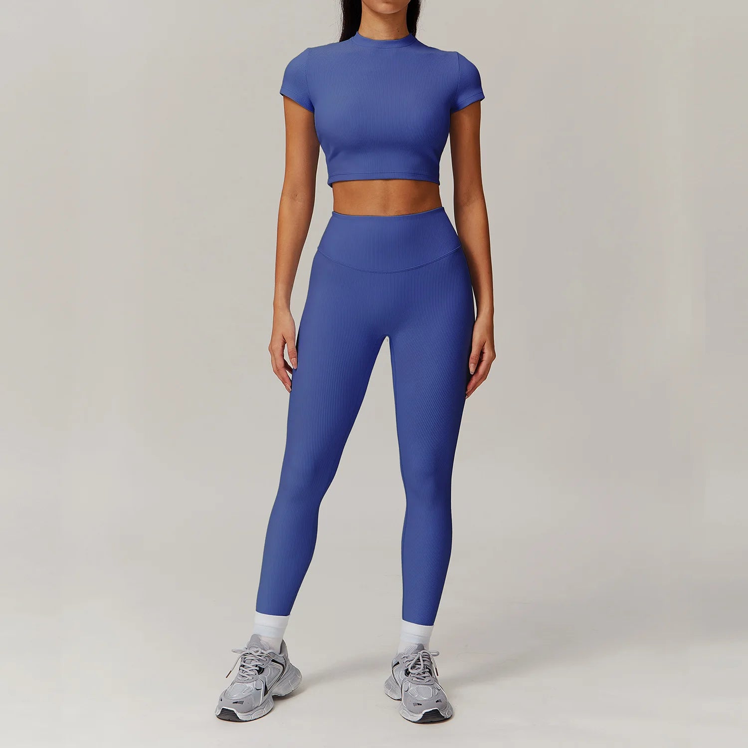 2 Pieces Yoga Suit Women Sports Set Ribbed Gym Set Women Tracksuit Running Workout Zipper Long Sleeve Sports Shirt Yoga Clothing