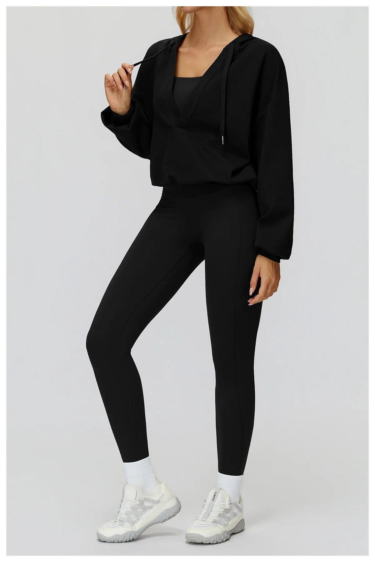 Autumn New Yoga Long Sleeved Women's Hooded Jacket V-neck Loose and Comfortable Outerwear Outdoor Running Workout Sports Jacket