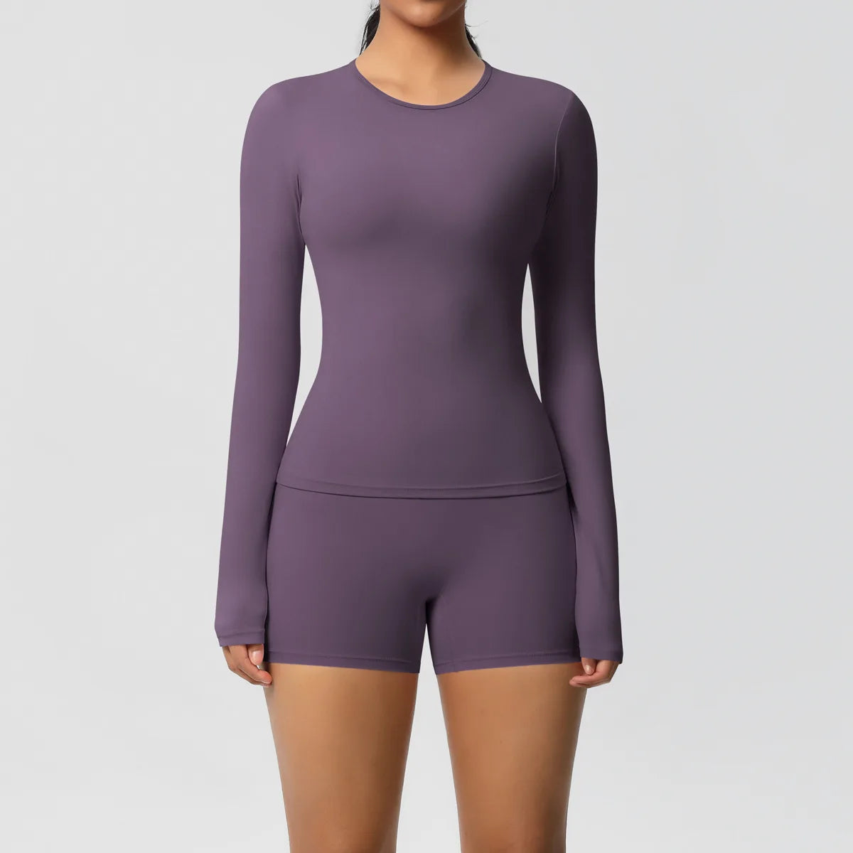 Yoga Clothes Set 2 Piece Gym Sports Shorts Set Women Long Sleeved High Waist Shorts Fitness Suit Running Workout Tracksuit