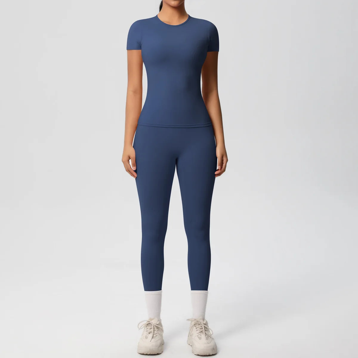 2PCS Yoga Set Women's Tracksuit Quick-Drying Gym Leggings Set Short Sleeve Breathable Gym Yoga Slim Fitness Active Top