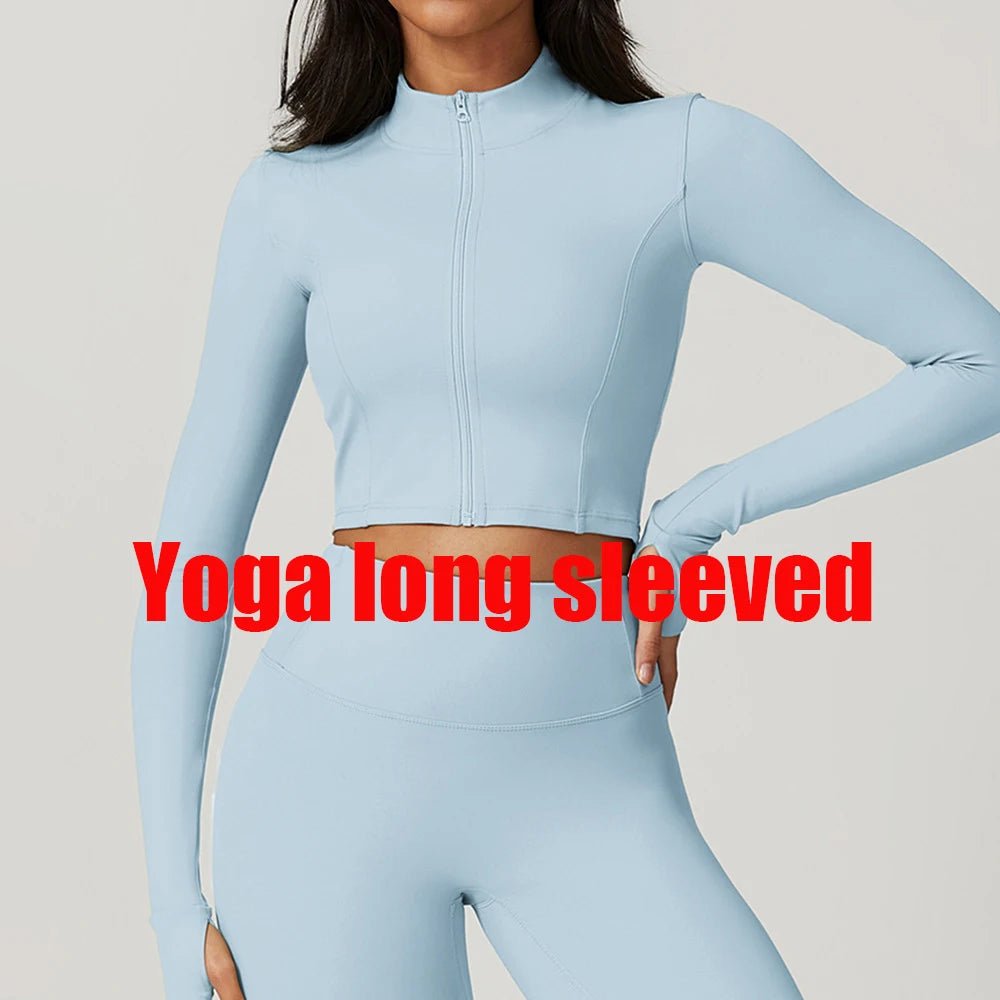 Women Outdoor Sports Long Sleeved Slim Yoga Clothes Quick Dry Zipper Cardigan Stand Up Collar Jacket Running Fitness Jacket Top