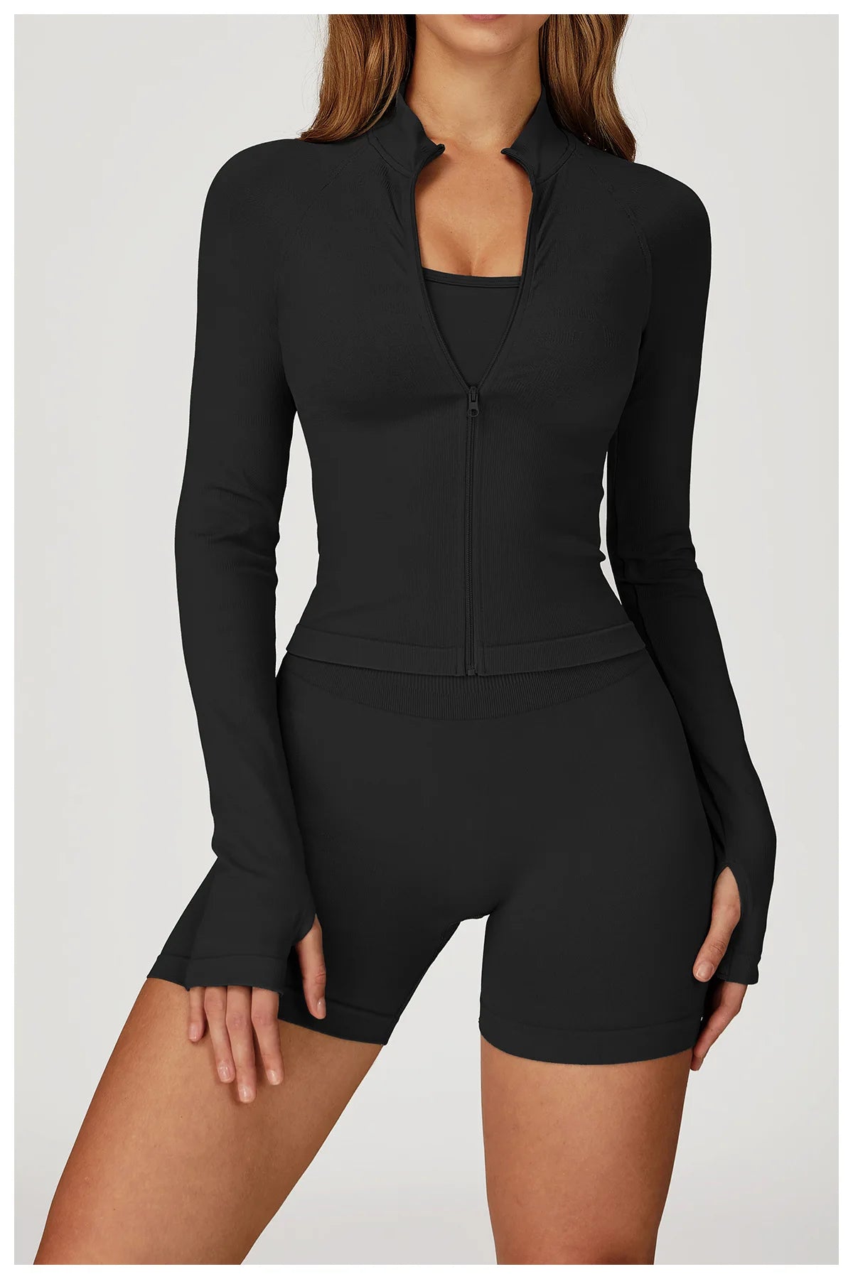 Seamless Zipper Jacket Women Crop Top Yoga T-shirts Solid Sports Top Long Sleeve Running Shirts Quick Dry Fitness Gym Sport Wear