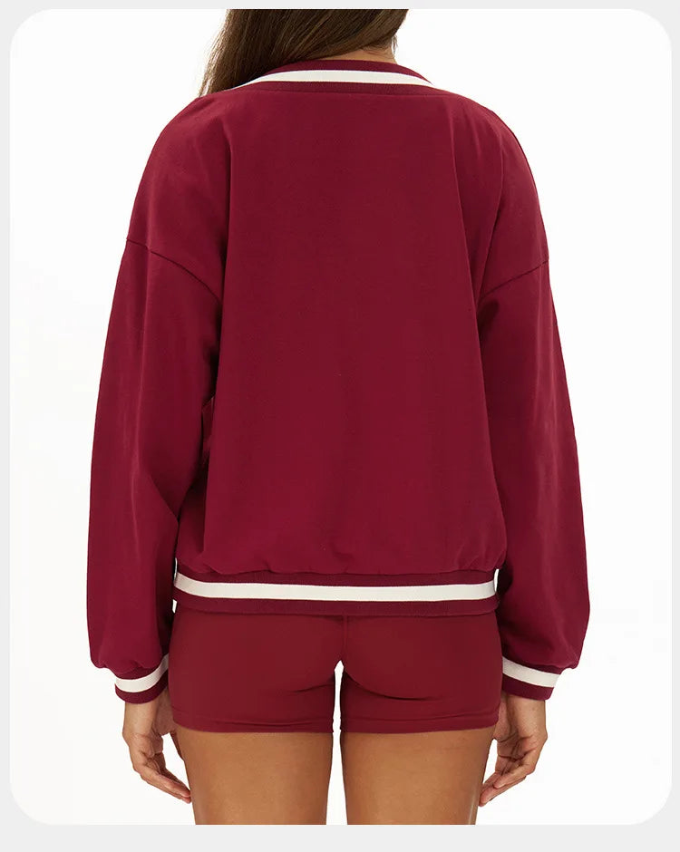 New Winter Women's Long Sleeved V-neck Sports Hoodie Women's Loose and Casual Long Sleeved Top Fashionable and Versatile Jacket