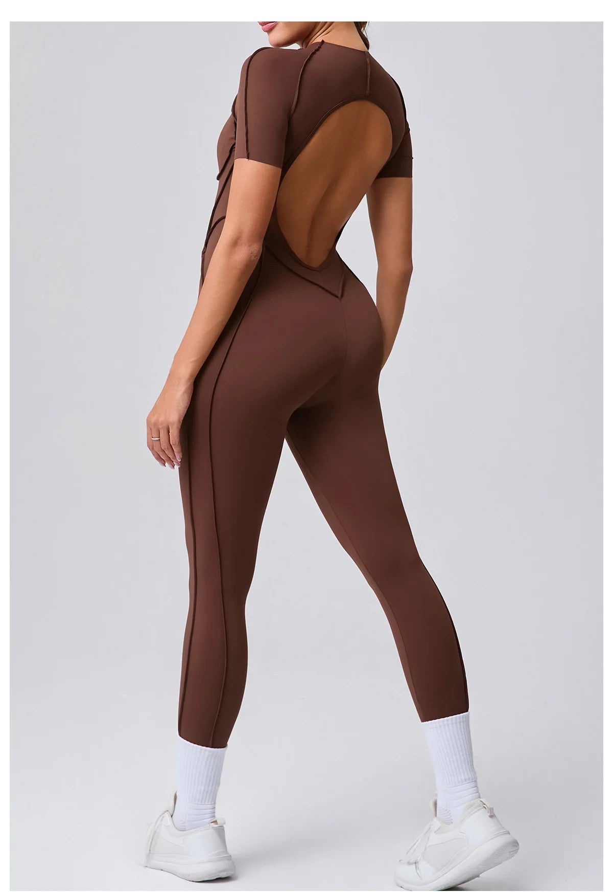 Seamless Yoga Jumpsuits Sports Fitness Hip-lifting Backless Short-sleeved One-piece Workout Rompers Gym Leggings Women Tracksuit