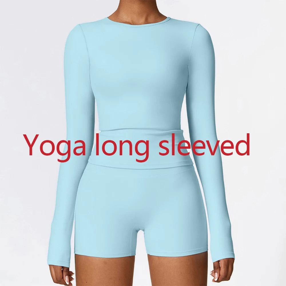 Yoga T-shirts Solid Sports Top Women Long Sleeve Gym Workout Running Shirts Sexy Exposed Navel Quick Dry Fitness Gym Sport Wear