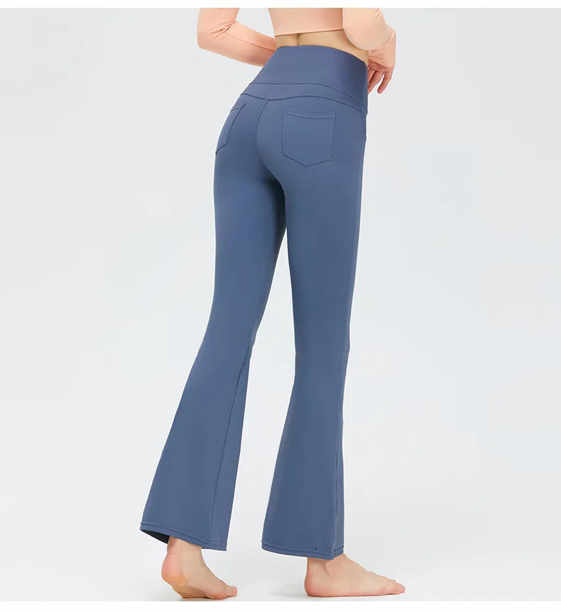 Flare Legging Pocket Yoga Pants Women Bell-bottoms Workout Yoga Trousers High Waist Tight Fitness Pants Gym Sports Wide Leg Pant