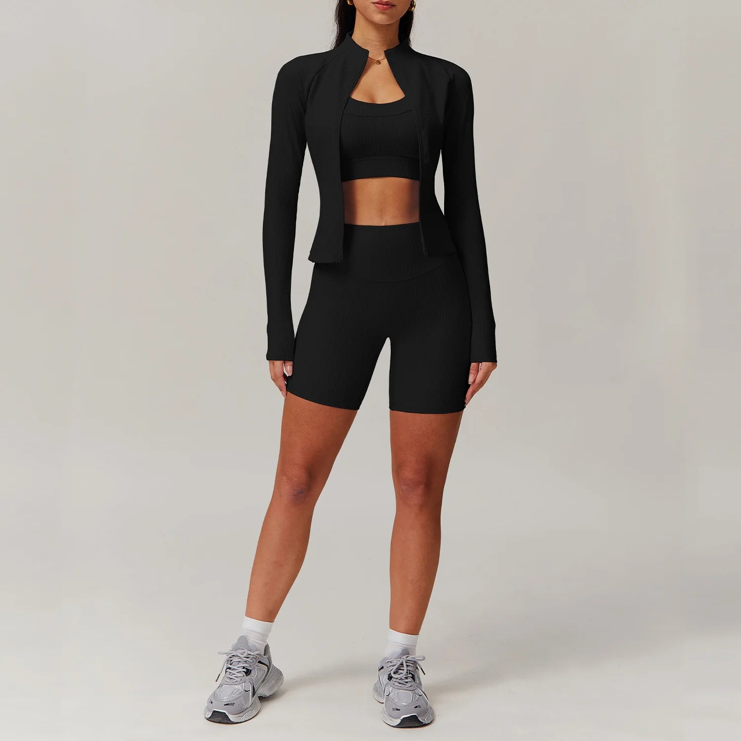 2 Pieces Yoga Suit Women Sports Set Ribbed Gym Set Women Tracksuit Running Workout Zipper Long Sleeve Sports Shirt Yoga Clothing