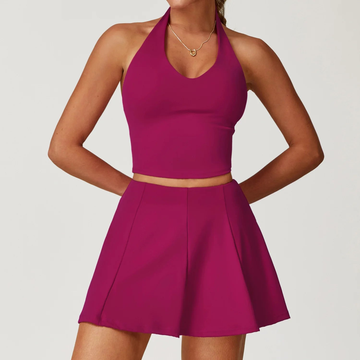 Fitness Tracksuit Yoga Set Women Outfit Gym Clothes Halter Sports Bra Matching Impact Short Skirt 2PCS Workout Sets Sportswear