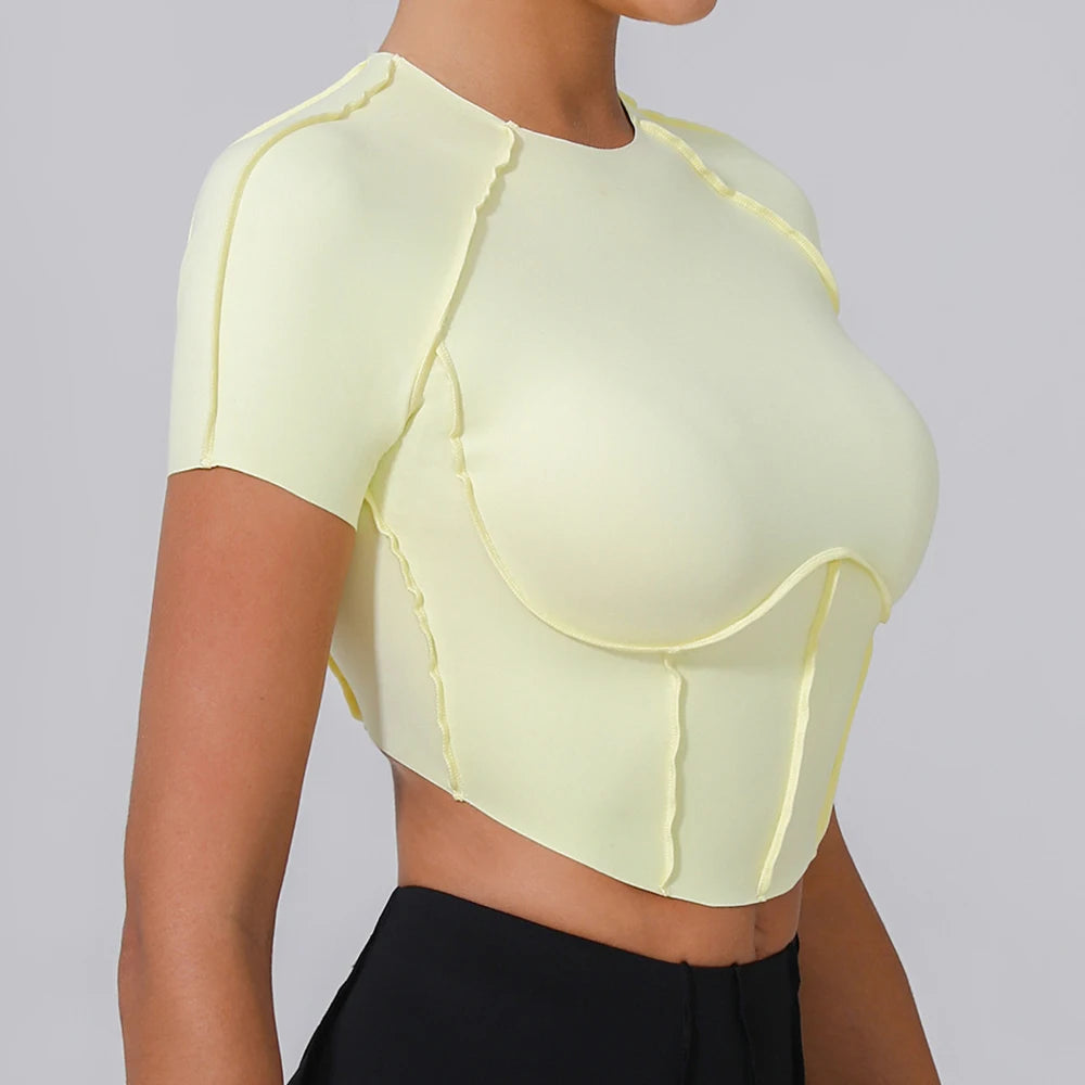Women Yoga Top Line Sport T Shirts Fitness Clothes Short Sleeve Push Up Yoga Shirt Gym Top Running Active Wear Workout Sport Top