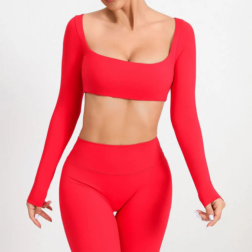 New Sport Shirt Women Clothes Sportswear Long Sleeve T-shirt for Fitness Yoga Wear Ladies Crop Top Gym Workout Top with Cups