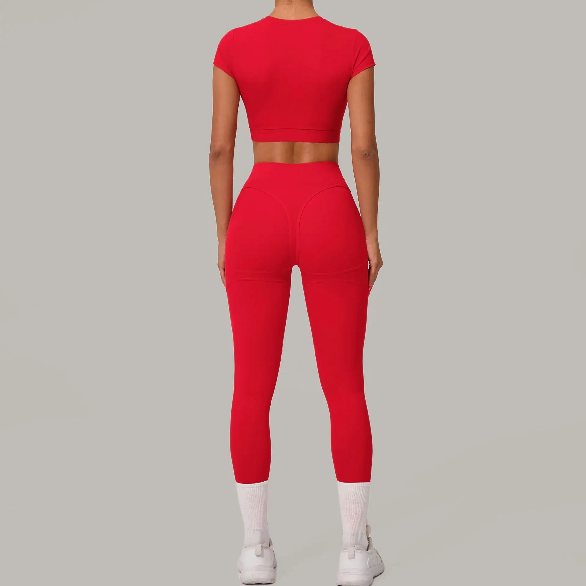 2PCS Yoga Set Gym Clothes Seamless Sportswear Yoga Suits Women Fitness Tracksuits Sports Short Sleeves Gym Leggings Sports Suits