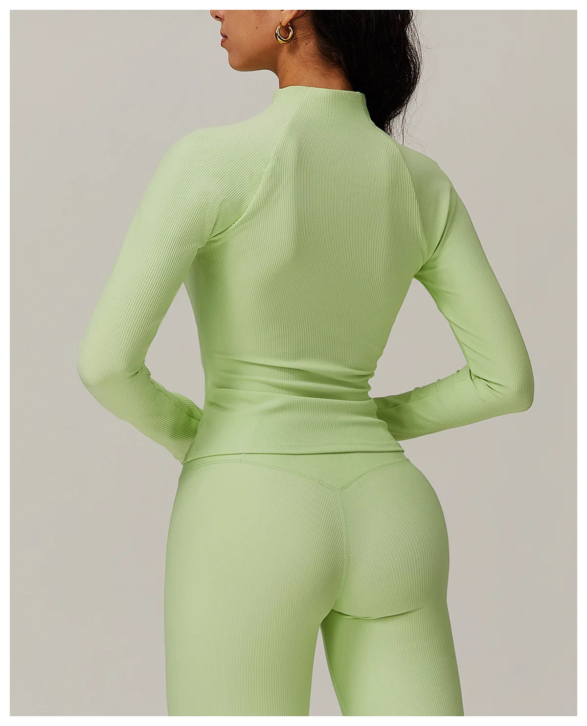 Ribbed Sports Long Sleeved Women Slim Yoga Clothes Quick Dry Zipper Cardigan Stand Up Collar Jacket Running Fitness Jacket Top