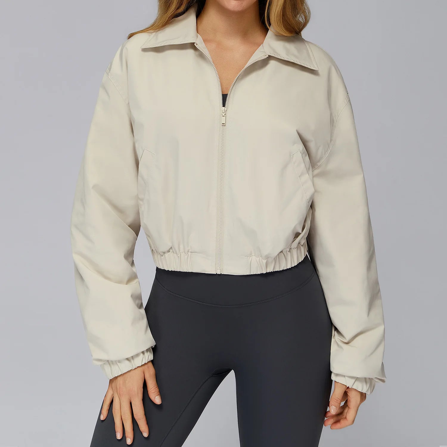 Winter Long Sleeved Loose Jacket Women's Zipper Yoga Long Sleeved Windproof Warm Sports Top Outdoor Hiking and Running Jacket