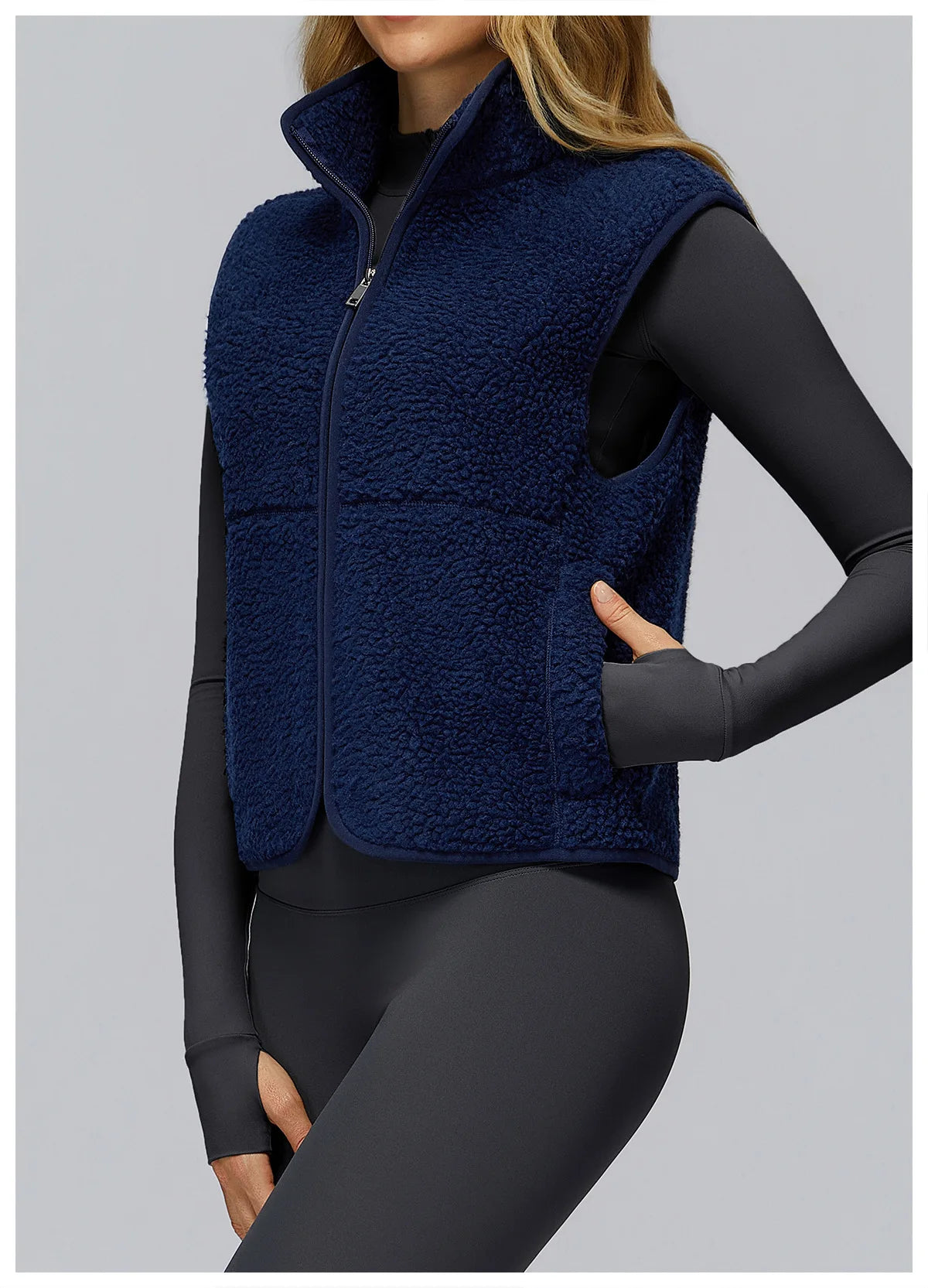Winter Women's Standing Collar and Velvet Sports Vest Sleeveless Zipper Outerwear Vest Outdoor Running and Fitness Top